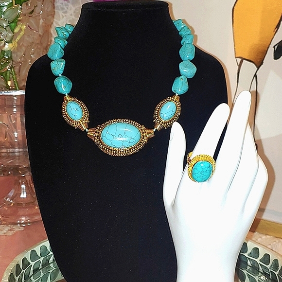 Turquoise Jewelry Jewelry - Metropolitan Museum of Art Tibetan Amulet Necklace and ring set; ring size 7